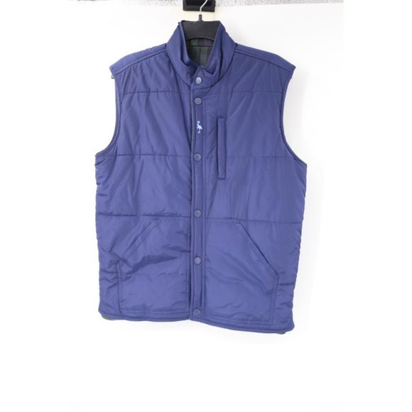 TailorByrd Collection Vest Mens Small Reversible Navy Blue Plaid Snap Front golf - Picture 1 of 16